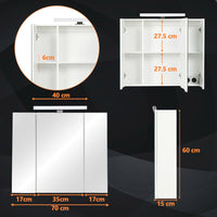 70 cm Armoire de Toilette avec Miroir de Salle de Bain avec Prise D'éclairage LED et Grand Espace de Rangement Blanc - FR.SIKAIC