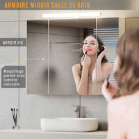 80 cm Armoire de Toilette avec éclairage et Prise Rangement et 3 Portes Miroir Blanc - FR.SIKAIC