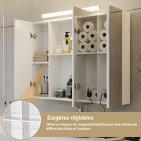 80 cm Armoire de Toilette avec éclairage et Prise Rangement et 3 Portes Miroir Blanc - FR.SIKAIC