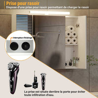 80 cm Armoire de Toilette avec éclairage et Prise Rangement et 3 Portes Miroir Blanc - FR.SIKAIC