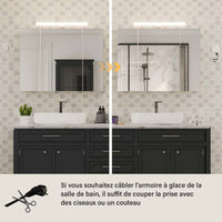 80 cm Armoire de Toilette avec éclairage et Prise Rangement et 3 Portes Miroir Blanc - FR.SIKAIC