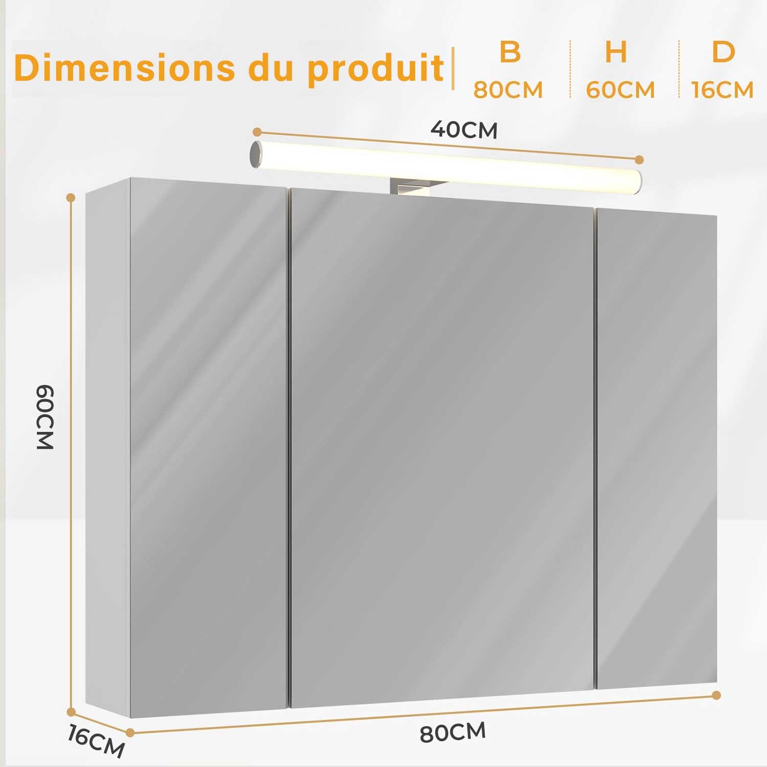 DICTAC Armoire Murale Salle de Bain avec Miroir 80×60×16cm Meuble Salle de Bain avec 3 Portes DICTAC Armoire Murale Salle de Bain avec Miroir 80×60×16cm Meuble Salle de Bain avec 3 Portes