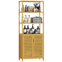 Armoires de Salle de Bain Haute en Bambou avec 3 Compartiments Ouverts et 1 Armoire Naturel 64x33x170 cm - FR.SIKAIC