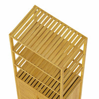 Armoires de Salle de Bain Haute en Bambou avec 3 Compartiments Ouverts et 1 Armoire Naturel 64x33x170 cm - FR.SIKAIC