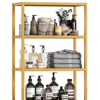 Armoires de Salle de Bain Haute en Bambou avec 3 Compartiments Ouverts et 1 Armoire Naturel 64x33x170 cm - FR.SIKAIC