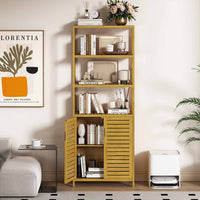 Armoires de Salle de Bain Haute en Bambou avec 3 Compartiments Ouverts et 1 Armoire Naturel 64x33x170 cm - FR.SIKAIC