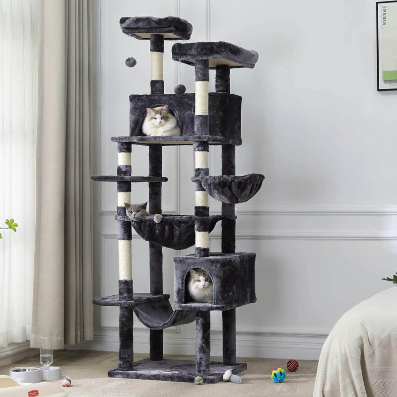 FR.SIKAIC Arbre à Chat Gris foncé / Moderne PRÉ-VENTE Grand Arbre à Chat pour grands Chats Stable 193 cm avec 2 Plates-formes 2 Grottes pour chats et 3 Hamacs Gris foncé