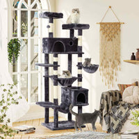193 cm Grand Arbre à Chat pour grands Chats Stable avec 2 Plates-formes 2 Grottes pour chats et 3 Hamacs Gris foncé - FR.SIKAIC