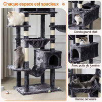 193 cm Grand Arbre à Chat pour grands Chats Stable avec 2 Plates-formes 2 Grottes pour chats et 3 Hamacs Gris foncé - FR.SIKAIC