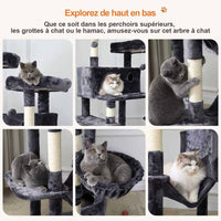193 cm Grand Arbre à Chat pour grands Chats Stable avec 2 Plates-formes 2 Grottes pour chats et 3 Hamacs Gris foncé - FR.SIKAIC