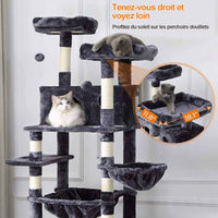 193 cm Grand Arbre à Chat pour grands Chats Stable avec 2 Plates-formes 2 Grottes pour chats et 3 Hamacs Gris foncé - FR.SIKAIC