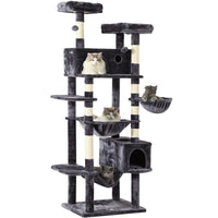 193 cm Grand Arbre à Chat pour grands Chats Stable avec 2 Plates-formes 2 Grottes pour chats et 3 Hamacs Gris foncé - FR.SIKAIC