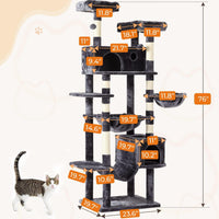 193 cm Grand Arbre à Chat pour grands Chats Stable avec 2 Plates-formes 2 Grottes pour chats et 3 Hamacs Gris foncé - FR.SIKAIC