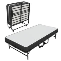 Lit pliant 90x200 cm avec Matelas en mousse de 10 cm d'épaisseur Cadre de lit simple en métal - FR.SIKAIC