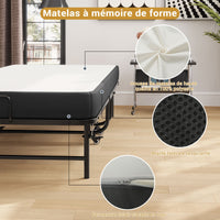 Lit pliant 90x200 cm avec Matelas en mousse de 10 cm d'épaisseur Cadre de lit simple en métal - FR.SIKAIC