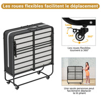 Lit pliant 90x200 cm avec Matelas en mousse de 10 cm d'épaisseur Cadre de lit simple en métal - FR.SIKAIC
