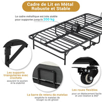 Lit pliant 90x200 cm avec Matelas en mousse de 10 cm d'épaisseur Cadre de lit simple en métal - FR.SIKAIC