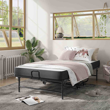 Lit pliant 90x200 cm avec Matelas en mousse de 10 cm d'épaisseur Cadre de lit simple en métal - FR.SIKAIC