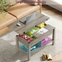 Table basse 3 en 1 avec Plateau Relevable et Rangement ouvert et Caché Transformable en Table à Manger Pliante Gris - FR.SIKAIC