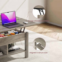 Table basse 3 en 1 avec Plateau Relevable et Rangement ouvert et Caché Transformable en Table à Manger Pliante Gris - FR.SIKAIC