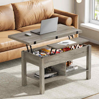 Table basse 3 en 1 avec Plateau Relevable et Rangement ouvert et Caché Transformable en Table à Manger Pliante Gris - FR.SIKAIC