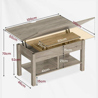 Table basse 3 en 1 avec Plateau Relevable et Rangement ouvert et Caché Transformable en Table à Manger Pliante Gris - FR.SIKAIC