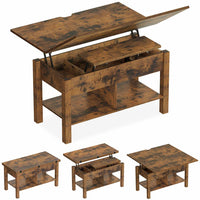 Table basse 3 en 1 avec Plateau Relevable et Rangement ouvert et Caché Transformable en Table à Manger Pliante Marron - FR.SIKAIC