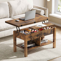 Table basse 3 en 1 avec Plateau Relevable et Rangement ouvert et Caché Transformable en Table à Manger Pliante Marron - FR.SIKAIC