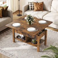 Table basse 3 en 1 avec Plateau Relevable et Rangement ouvert et Caché Transformable en Table à Manger Pliante Marron - FR.SIKAIC