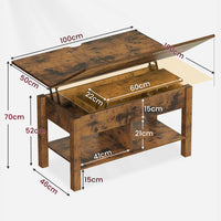 Table basse 3 en 1 avec Plateau Relevable et Rangement ouvert et Caché Transformable en Table à Manger Pliante Marron - FR.SIKAIC