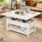 FR.SIKAIC Table basse Blanc / Bois d'ingénierie / Moderne Table Basse 3 en 1 Relevable et Extensible avec Compartiments Cachés et Étagère Ouverte Blanc