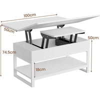 FR.SIKAIC Table basse Blanc / Bois d'ingénierie / Moderne Table Basse 3 en 1 Relevable et Extensible avec Compartiments Cachés et Étagère Ouverte Blanc