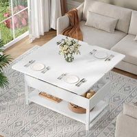 FR.SIKAIC Table basse Blanc / Bois d'ingénierie / Moderne Table Basse 3 en 1 Relevable et Extensible avec Compartiments Cachés et Étagère Ouverte Blanc