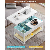 FR.SIKAIC Table basse Blanc / Bois d'ingénierie / Moderne Table Basse 3 en 1 Relevable et Extensible avec Compartiments Cachés et Étagère Ouverte Blanc