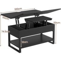 FR.SIKAIC Table basse Noir / Bois d'ingénierie / Moderne Table Basse 3 en 1 Relevable et Extensible avec Compartiments Cachés et Étagère Ouverte Noir