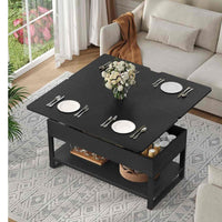 FR.SIKAIC Table basse Noir / Bois d'ingénierie / Moderne Table Basse 3 en 1 Relevable et Extensible avec Compartiments Cachés et Étagère Ouverte Noir
