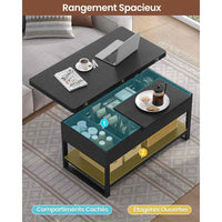 FR.SIKAIC Table basse Noir / Bois d'ingénierie / Moderne Table Basse 3 en 1 Relevable et Extensible avec Compartiments Cachés et Étagère Ouverte Noir