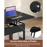 FR.SIKAIC Table basse Noir / Bois d'ingénierie / Moderne Table Basse 3 en 1 Relevable et Extensible avec Compartiments Cachés et Étagère Ouverte Noir