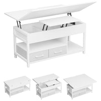 Table Basse Relevable 3 en 1 avec 2 Tiroirs Étagère de Rangement et Compartiment Caché Blanc - FR.SIKAIC