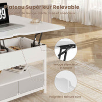 Table Basse Relevable 3 en 1 avec 2 Tiroirs Étagère de Rangement et Compartiment Caché Blanc - FR.SIKAIC