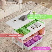 Table Basse Relevable 3 en 1 avec 2 Tiroirs Étagère de Rangement et Compartiment Caché Blanc - FR.SIKAIC