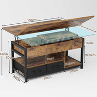 Table Basse Relevable 3 en 1 avec 2 Tiroirs Étagère de Rangement et Compartiment Caché Marron - FR.SIKAIC