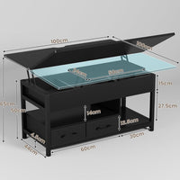 Table Basse Relevable 3 en 1 avec 2 Tiroirs Étagère de Rangement et Compartiment Caché Noir - FR.SIKAIC