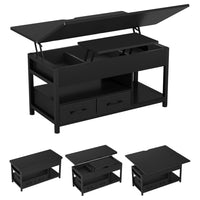 Table Basse Relevable 3 en 1 avec 2 Tiroirs Étagère de Rangement et Compartiment Caché Noir - FR.SIKAIC