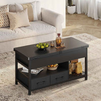 Table Basse Relevable 3 en 1 avec 2 Tiroirs Étagère de Rangement et Compartiment Caché Noir - FR.SIKAIC