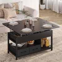 Table Basse Relevable 3 en 1 avec 2 Tiroirs Étagère de Rangement et Compartiment Caché Noir - FR.SIKAIC
