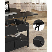 Table Basse Relevable 3 en 1 avec 2 Tiroirs Étagère de Rangement et Compartiment Caché Noir - FR.SIKAIC