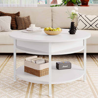Table Basse Relevable avec Compartiment Caché et Étagère de Rangement pour Salon Bureau Balcon Blanc - FR.SIKAIC