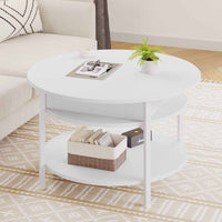Table Basse Relevable avec Compartiment Caché et Étagère de Rangement pour Salon Bureau Balcon Blanc - FR.SIKAIC