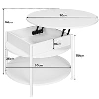 Table Basse Relevable avec Compartiment Caché et Étagère de Rangement pour Salon Bureau Balcon Blanc - FR.SIKAIC